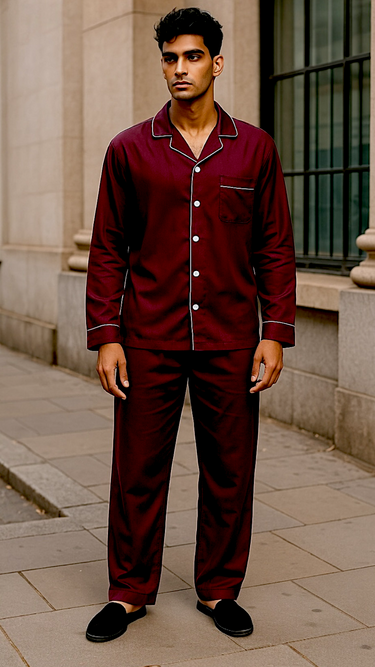 Menβs Plain Plum Linen